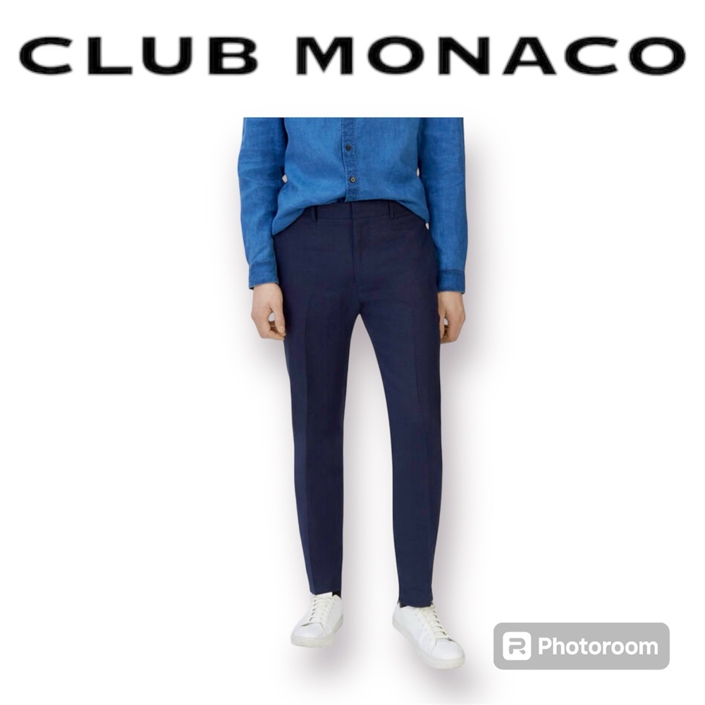 CLUB MONACO NWT Men’s GRANT 100% Linen Trousers SZ 34 Navy Blue MSRP $198
